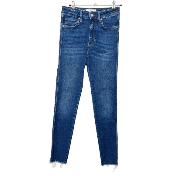 Free People High Rise Jegging Jeans Raw Hem Indigo Blue Women’s Size 27 Skinny - Picture 2 of 13